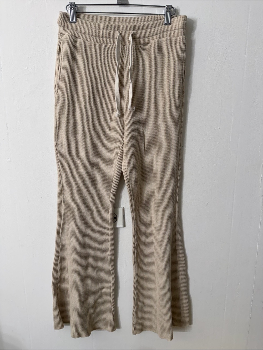 American Eagle Cream Waffle-Knit Drawstring Pants